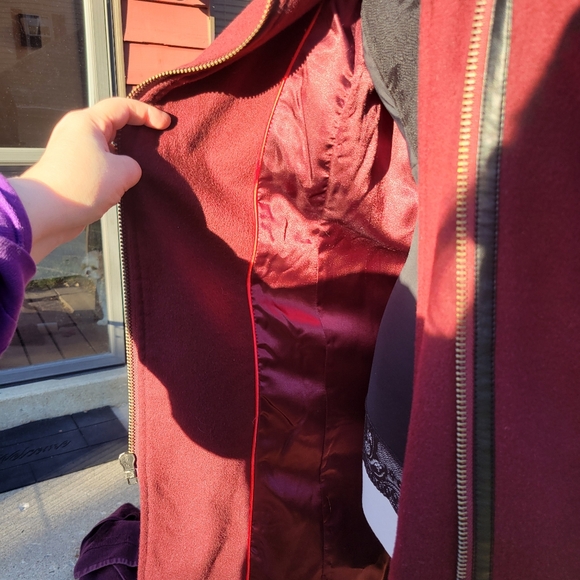 Modernist Asymmetrical Faux Leather Trim/Shawl Collar Winter Coat-1X - Picture 5 of 8